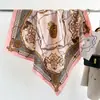 Bufanda Avanzada Camelia Estilo Coreano 90cm Bufanda de Seda Twill Nuevo Estilo Cadena Bufanda Cuadrada Grande Chal Protector Solar Pañuelo para la Cabeza Mujer