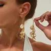Pendientes de Borla de Concha de Perla Eólica Oceánica Transfronterizos Europeos y Americanos Joyería de Oreja de Estrella de Mar Asimétrica para Vacaciones Pastorales en la Playa