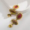 Pendientes Largos de Estilo Coreano Retro de Alta Gama Bloque de Color Exagerado Estilo Barroco para Mujer