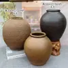Jarrón de Cerámica Estilo Wabi-Sabi Retro Americano, Jarrón de Cerámica Rústica para Flores Secas, Adorno Vintage Inspirado en Zen Hecho a Mano para Exhibir en una Repisa