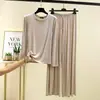 Conjunto de dos piezas de modal con pantalones largos de manga larga para mujer, camiseta fina de cuello redondo para otoño, conjunto de pijama holgado talla grande, ropa de estar
