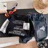 Conjunto de Sudadera y Jeans para Niños de Primavera y Otoño, Conjunto de Dos Piezas con Parche de Letras en la Manga Estilo Coreano, Ropa Infantil Casual a la Moda