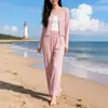 Moda Casual de Primavera 2026 para Mujer Conjunto de Color Sólido Chaqueta Cardigan Versátil Pantalones Rectos Conjunto de Dos Piezas