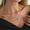 Colar com Pingente de Pedra Quadrada Brilhante de Diamante Moda Ins Transfronteiriça Europeia e Americana Moda Corrente de Contas Metálica em Camadas