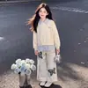 Conjunto de Moletom Casual de Manga Longa e Calça Wide-leg Tie-dye Borboleta Estilo Coreano, na Moda e Tendência, para Primavera e Outono