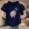 Transfronterizo Nuevo Estilo Chino Tendencia Nacional Nuevo Estilo Corto Verano Manga Corta Camiseta de Manga Corta Mujer Ajustado Cuello Redondo Irregular Top Mujer