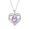 Colar Coração Eterno Amor com Diamantes Incrustados e Corrente de Clavícula em Formato de Coração Duplo Gravado Pingente de Doze Cores de Pedra de Nascimento Luxo Leve