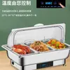 Estufa Eléctrica Calefactora para Buffet con Tapa Transparente abatible, Estufa de Buffet para Comedor de Hotel Desayuno, Olla Aislada de Acero Inoxidable, Vajilla