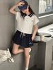 Conjunto de Duas Peças Polo e Culotte Estilo Preppy de Verão para Meninas 2025 Novo Shorts Estilo Infantil Médio e Grande Terno Infantil