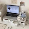 Escritorio de computadora con cajones, perfecto para la temporada de regreso a clases, un artículo imprescindible para estudiantes en residencias estudiantiles, un organizador de escritorio y estante de almacenamiento para libros