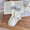 Meias Fofas Doces de Cano Médio Femininas Outono Estilo Fino Top Bolha Franzido Estilo Coreano Tecido Floral Etiqueta Meias Largas Meias Longas