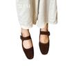 Zapatos de Salón Individuales para Mujer de Cuero Genuino de Alta Calidad Originales de Dongguan, Zapatos Mary Jane Planos de Boca Baja y Punta Cuadrada, Zapatos de Baile con Suela Suave y Hebilla Redonda