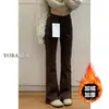 Jeans Bootcut Marrones para Mujer en Otoño e Invierno Forrados de Polar Tallas Grandes mm Gorditas Elásticos Efecto Adelgazante Cuerpo con Forma de Pera Pantalones Acampanados