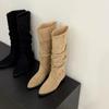 Nuevas Botas Vaqueras Occidentales de Ante con Aumento Interno 2025, Botas Planas Adelgazantes Retro, Botas Altas para Mujer por Encima de la Rodilla