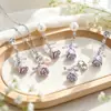 Pendientes de botón de esmalte de rosa y perla estilo japonés con flores frescas y un toque elegante, Juego de joyería para orejas de chica dulce y súper de hadas