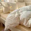Conjunto de quatro peças de grau A para maternidade e infância para dormir sem roupa, renda francesa, fresco e simples, algodão puro lavado, conjunto de três peças para dormitório, lençol e capa de edredom