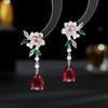S925 prata agulha leve brincos de luxo atacado maré alto sentido flor zircão Camellia longo tassel brincos de gota de água