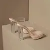Zapatos impermeables de plataforma, que aumentan la altura, de tacón ultra alto, nuevos estilos de verano, diseño sofisticado de punta cuadrada, sandalias transparentes de una tira, pantuflas de suela gruesa