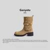 Botas de cuero genuino con aumento interno de altura y tacón grueso, botas Martin Maillard de doble uso para aumentar la altura para mujer, nuevas botas cortas de suela gruesa para otoño e invierno 2026