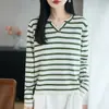 Suéter de punto a rayas estilo francés transfronterizo para mujer, 100% algodón, manga larga, fino, top de estilo náutico para primavera y otoño