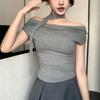 Atacado Transfronteiriço Chic Doce Menina Slim-Fit Curto Top de Um Ombro com Design Único Nicho Camiseta de Manga Curta para Mulheres