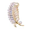 Broche de Pluma de Perla Real de Agua Dulce Natural para Mujer, Corsage de Cristal Dorado y Plateado de Alta Gama, Regalo de Navidad para Novia