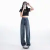 Jeans de Mezclilla Tencel para Mujer Verano Delgados Cintura Alta Holgados con Caída Persona Baja Pantalones de Pierna Ancha Versátiles Pantalones Rectos de Pierna Larga