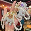 Chaveiro de Argila Cerâmica Fashion de Luxo Leve com Design de Elefante 3D Totalmente Diamantado, DIY Feito à Mão Corrente de Pérolas Decoração de Interior de Carro Pingente de Bolsa
