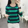 Camiseta de manga larga a rayas talla grande para mujer 2024 Nueva camiseta Primavera y Otoño Top holgado adelgazante Camisa base para madre