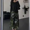 Conjunto de Dos Piezas de Estilo Perezoso Hecho a Medida con Mangas Largas, Estampado Floral de Tinta, Plisado, Cintura Alta, que Cubre la Cadera, con Caída