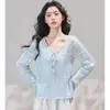 Blusa de Tricô Vazada Fina de Manga Longa para Verão, Pulôver Curto Solto de Cor Sólida com Decote V Versátil para Mulheres