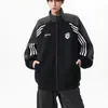 Sudadera cárdigan de bloques de color a rayas estilo americano con cuello alto, chaqueta deportiva casual versátil de corte holgado a la moda estilo universitario para hombre