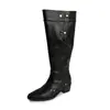 ¡No capta la forma de la pierna~!Botas de montar de punta fina con tacón grueso para mujer, botas para pierna de pantalón, remache, trabajo pesado, tubo recto, botas largas