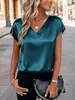 Camiseta Satinada de Cuello en V Estilo Europeo y Americano de Amazon, Top Casual de Satén para Mujer Primavera y Verano, 12 Colores en Stock