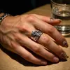 Anillo Retro de Calavera de Plata de Ley Chiba Estilo Antiguo Oscuro Abierto Ajustable Unisex Moderno Genial Individual Nicho Anillo para Dedo