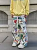 Pantalones Casuales Rectos de Moda Versátil de Pierna Ancha Unisex con Graffiti Colorido Pintado a Mano Estilo Retro Americano 2025 en