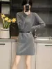 Vestido de Punto para Mujer de Cuello Medio Alto Nuevo Otoño e Invierno Camiseta Básica de Punto de Cuello Medio Suéter Holgado de Longitud Media Talla Grande Vestido de Punto