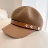 Sombrero de Calabaza de Cuero PU con Hebilla Guofeng Ruyi Gorra de Lana Australiana para Niños de Otoño e Invierno Gorra de Boina Versátil para Todo