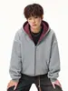 Han Lu Sudadera con Forro de Contraste Peso Pesado Estilo Americano para Hombre Otoño Invierno Silueta Corta Ancha Sudadera Deportiva Chaqueta Casual