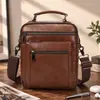 Bolso Cruzado de Cuero de Vaca de Primera Capa para Hombre Transfronterizo Bolso Cruzado de Hombro Único Bolso Pequeño Vertical de Cuero Genuino Retro Bolso de Mano para Hombre con Múltiples Compartimentos Venta al por Mayor