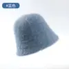Sombrero de Pescador de Piel de Conejo Blanco para Mujer Invierno Lana Cálido Cara Grande Cabeza Pequeña Sombrero Cubeta Felpa