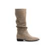 Versión de Piel de Vaca~Otoño e Invierno 2026 Nuevo Estilo Punta Puntiaguda Tacón Grueso Tacón Oculto Botas Vaqueras Occidentales Piel Genuina Caña Media Ajustadas Botas para Mujer