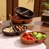 Bandeja rectangular de PP imitación madera de nogal transfronteriza, caja redonda de frutas Tai Chi, bandeja ovalada para frutos secos al por mayor