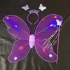 Asas de Borboleta conjunto de quatro peças fantasia de performance para menina adereços de performance asas de elfo anjo luminosas de camada dupla atacado