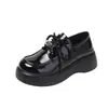 Zapatos Pequeños de Cuero Genuino Suela Gruesa Negros Pequeños Zapatos de Cuero para Mujer Aumento de Altura Nuevos Con Cordones Estilo Británico Mocasines Slip-on Zapatos de una Sola Capa