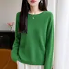 Outono Inverno Novo Estilo Primeira Linha Sete Pontos Gola Redonda Bainha Rebatida Camisa Base Manga Longa Tricô Suéter Pulôver Solto Feminino
