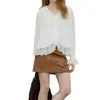 En Stock Mayorista del Fabricante Nuevo Color Sólido Tencel con Volantes Cuello en V Encaje Elegante Relajado Camisa de Manga Larga para Mujer