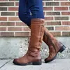 Comércio exterior outono e inverno 2019 Novas Botas femininas de salto baixo quadrado com fivela de cinto Botas altas de cavaleiro Amazon wish