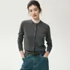 Cárdigan de lana pura hilada fina de calibre 18 Yangzi para mujer, estilo delgado, cuello redondo bajo, suéter de punto casual de moda, prenda exterior