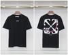 Suministro Transfronterizo Ow Estampado de Flecha Tierra Alta Calidad Camiseta de Algodón Puro de Manga Corta para Verano para Hombre y Mujer